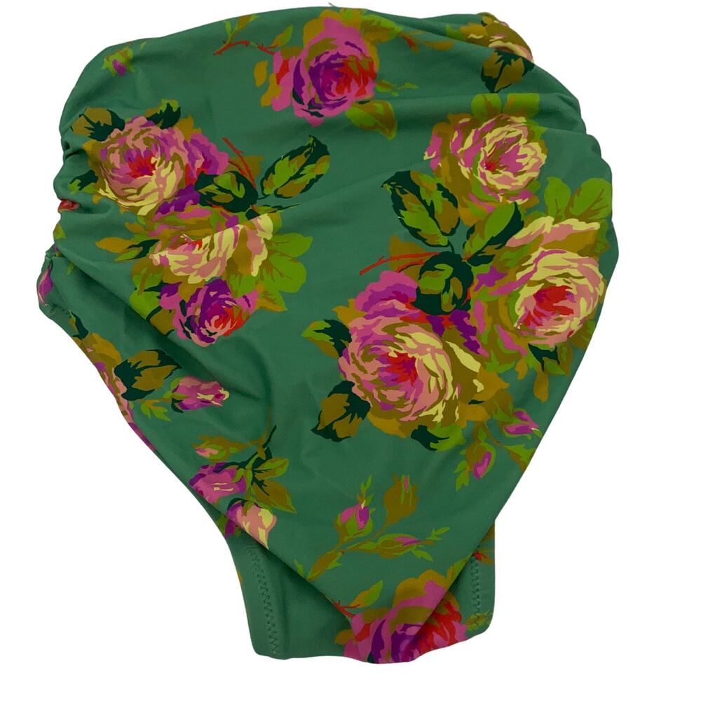 New J. Crew Green Floral Ruched High Waist Bikini Swim Bathing Suit Bottom XXS - Picture 7 of 8